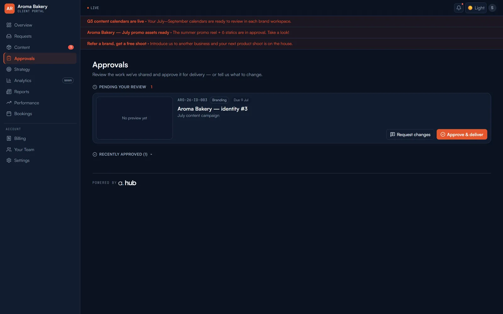 The client portal approvals queue: approve and deliver, or request changes
